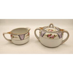 Vintage Hand-Painted Noritake Porcelain Creamer & Sugar Bowl Set Art Deco Style
